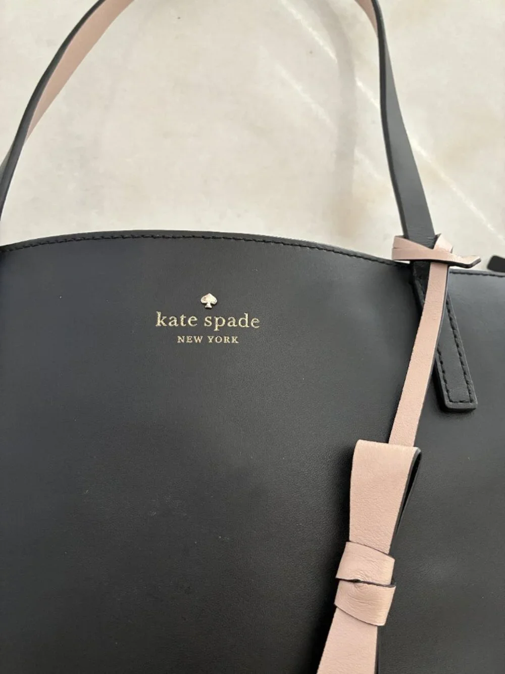Kate Spade Lawton Way Rose Tote Bag Black Warm Cream Bow WKRU6079 Medium Zip